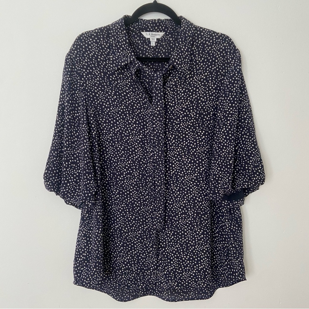 L.K. Bennett Tillila Silk Mini Star Print Blouse in Navy size 12